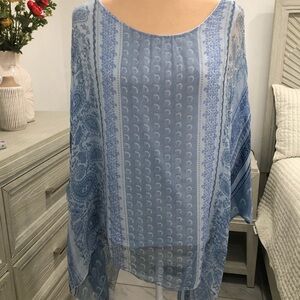 Blue Asymmetrical Sleeveless Blouse